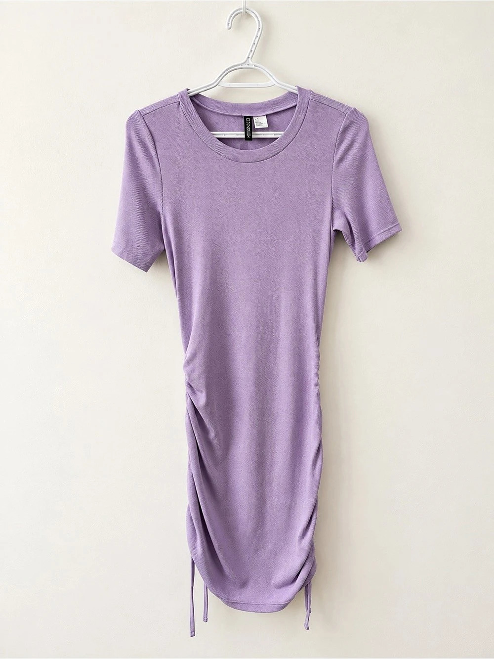 H&M Divided Lavender Purple Ribbed Ruched Bodycon Mini Dress Size S - Picture 2 of 5